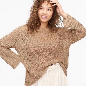 J Crew Tan Open Weave Relaxed Fit Linen Beach Sweater Size XSmall